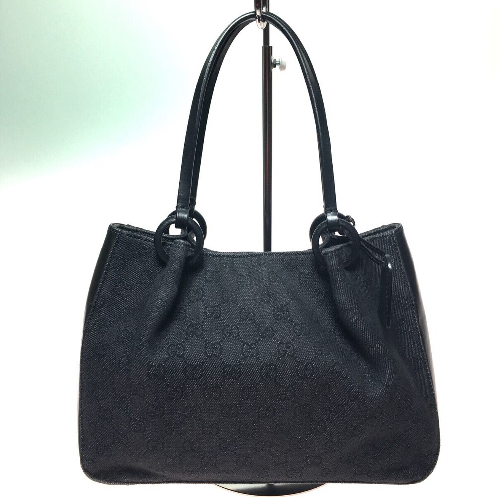 GUCCI Black GG Canvas Leather Tote Bag Shoulder